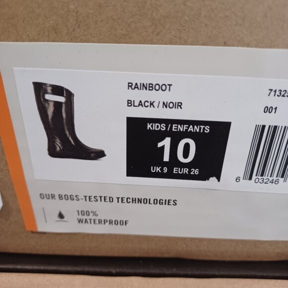 Bogs Black Waterproof Boots Kids Rainboot Shoes - Picture 10 of 10